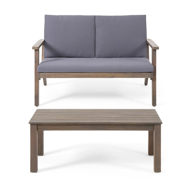 Temecula Acacia Wood Outdoor Loveseat and Coffee Table Set with Cushions by Christopher Knight Home