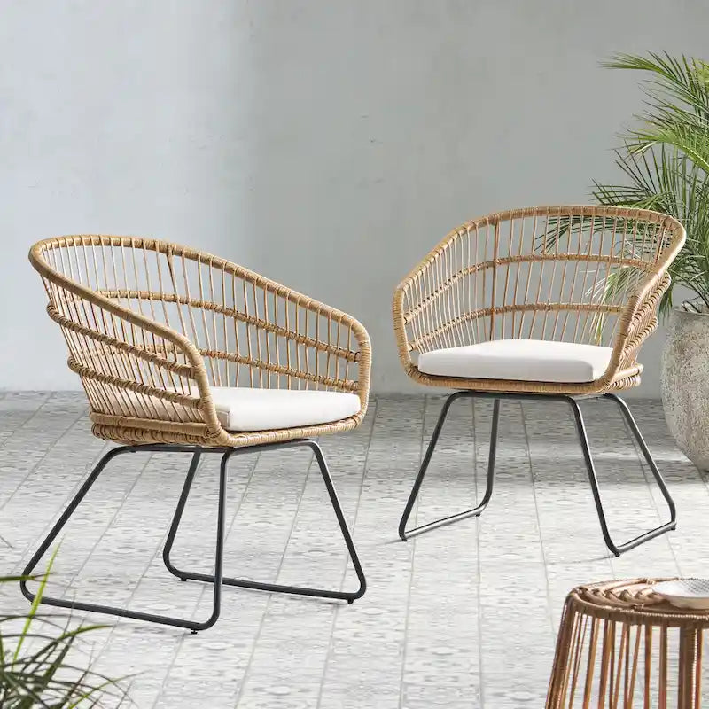 Lemere Outdoor Wicker Dining Chair with Cushion (Set of 2) by Christopher Knight Home