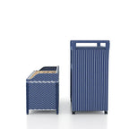 Navy White Wicker Storage Bench and Serving Cart 2-Piece Set