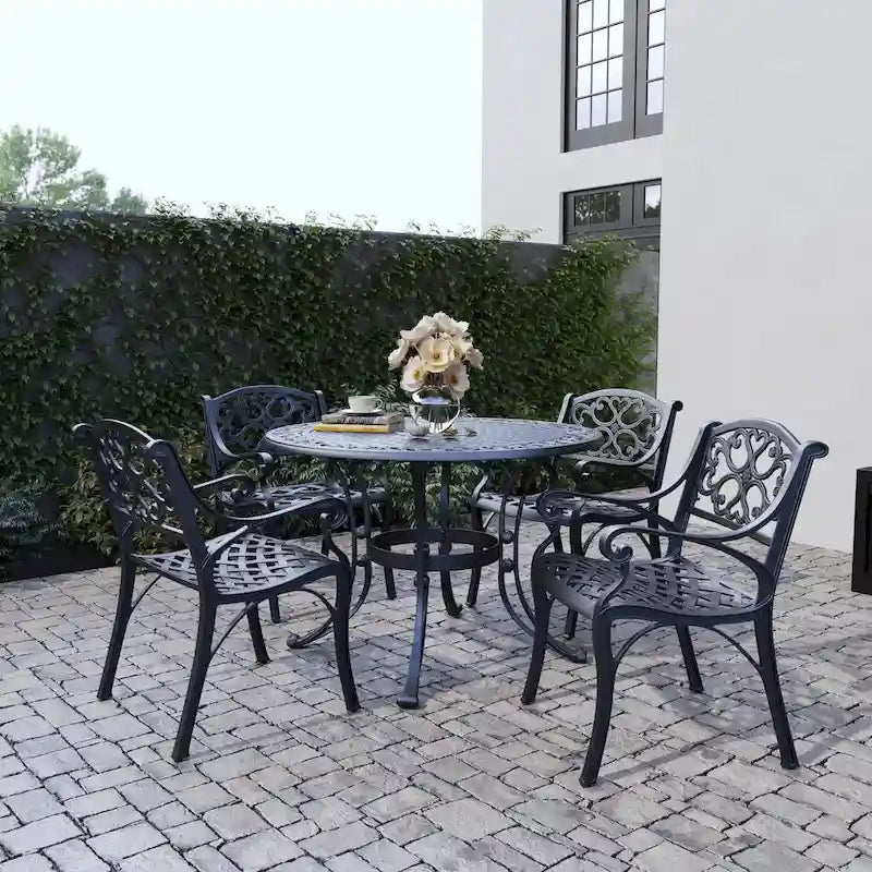 Sanibel Black Aluminum 5 Piece Outdoor Dining Set - 42  x 29  x 42 