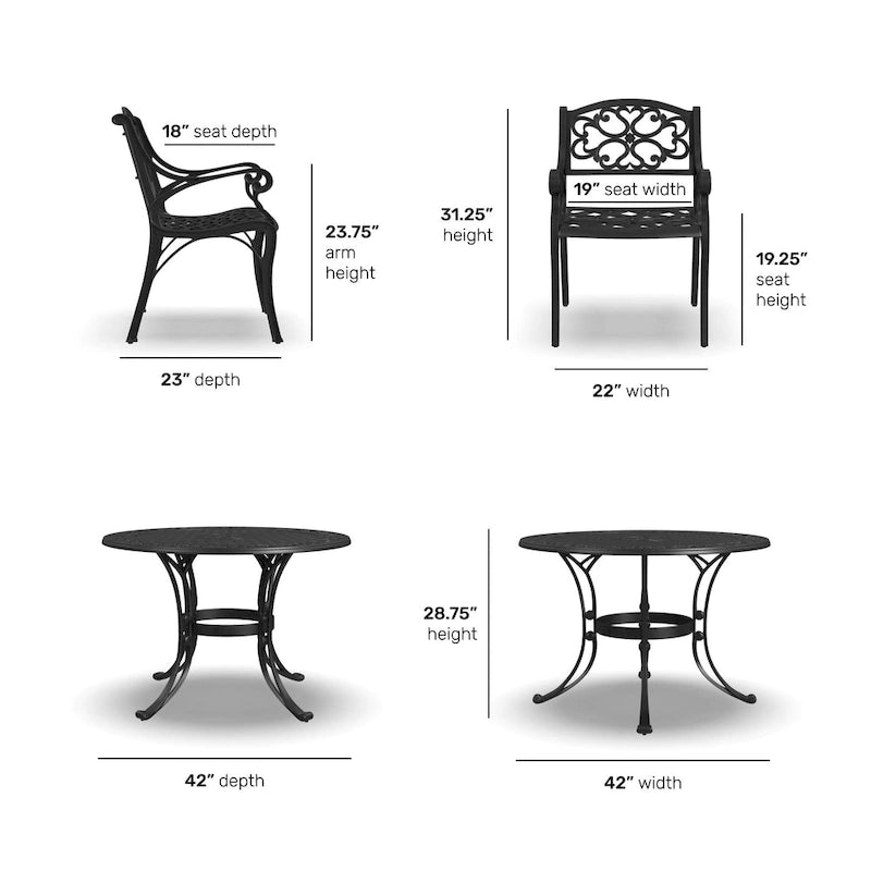 Sanibel Black Aluminum 5 Piece Outdoor Dining Set - 42  x 29  x 42