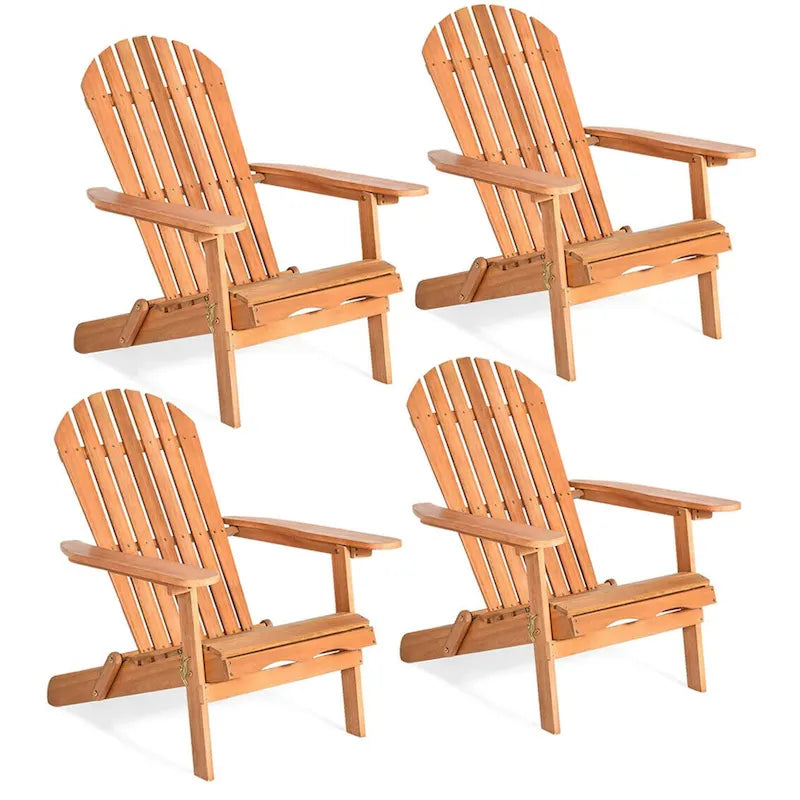 4 PCS Eucalyptus Adirondack Chair Foldable Outdoor Wood Lounger Chair