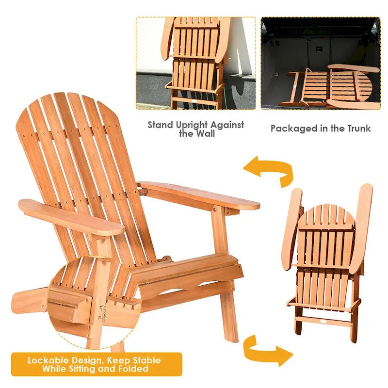 4 PCS Eucalyptus Adirondack Chair Foldable Outdoor Wood Lounger Chair