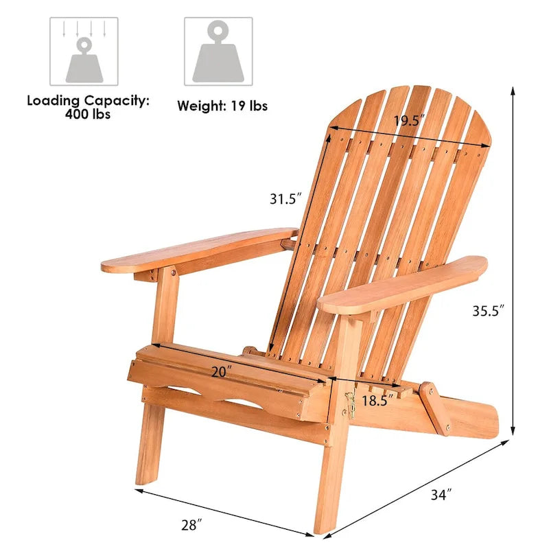 4 PCS Eucalyptus Adirondack Chair Foldable Outdoor Wood Lounger Chair