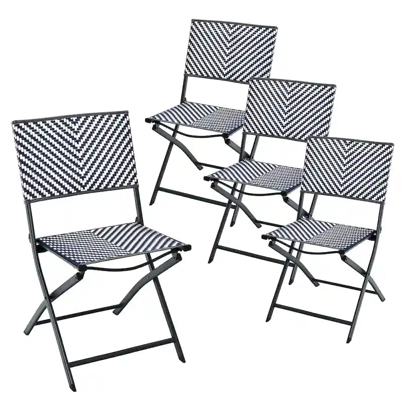 4PCS Patio Dining Chairs Outdoor Wicker Folding Chair Set
