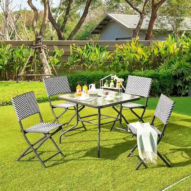 4PCS Patio Dining Chairs Outdoor Wicker Folding Chair Set