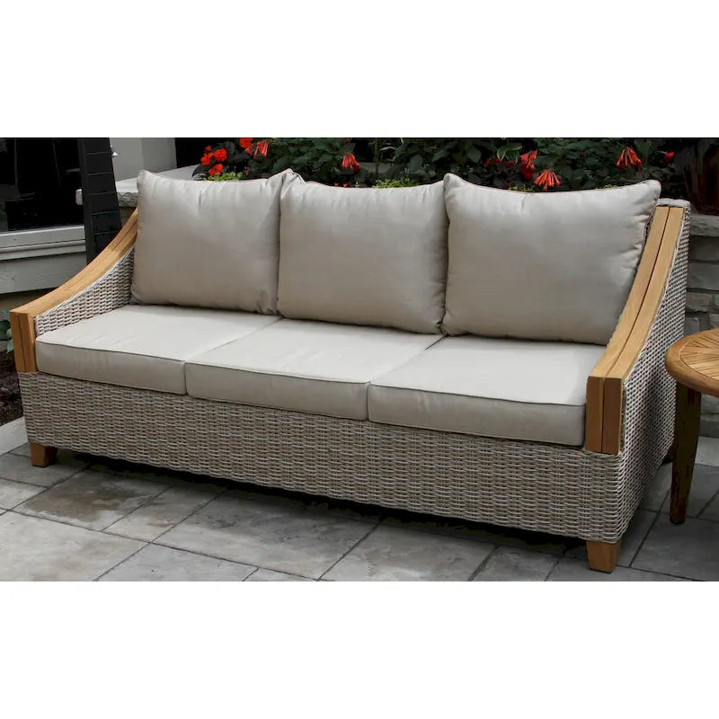 Gray Wicker Teak Sofa Set 4-Piece with Cushions