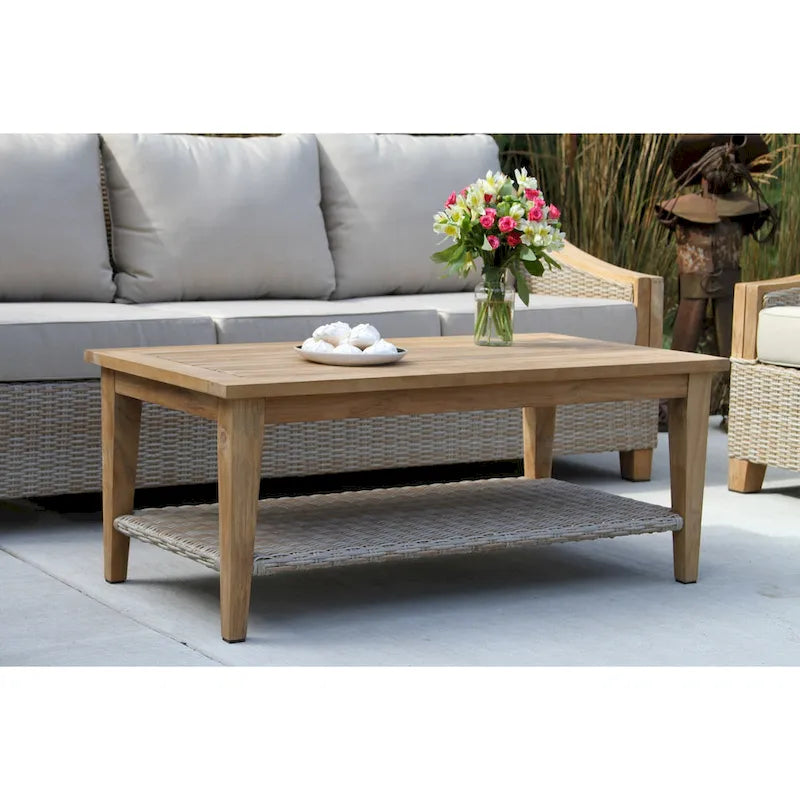 Gray Wicker Teak Sofa Set 4-Piece with Cushions