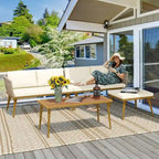 Moasis 4-Piece Outdoor Patio Conversation Set Wicker Sectional L-Shaped Sofa with Cushions and Side Table