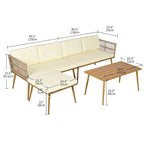 Moasis 4-Piece Outdoor Patio Conversation Set Wicker Sectional L-Shaped Sofa with Cushions and Side Table