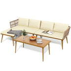 Moasis 4-Piece Outdoor Patio Conversation Set Wicker Sectional L-Shaped Sofa with Cushions and Side Table