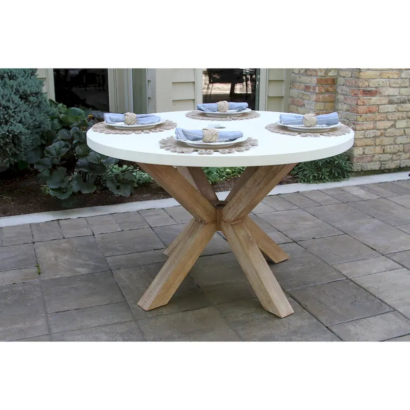 Cordelia 48  Ivory Composite Dining Table With 4 Wheat Rope Chairs
