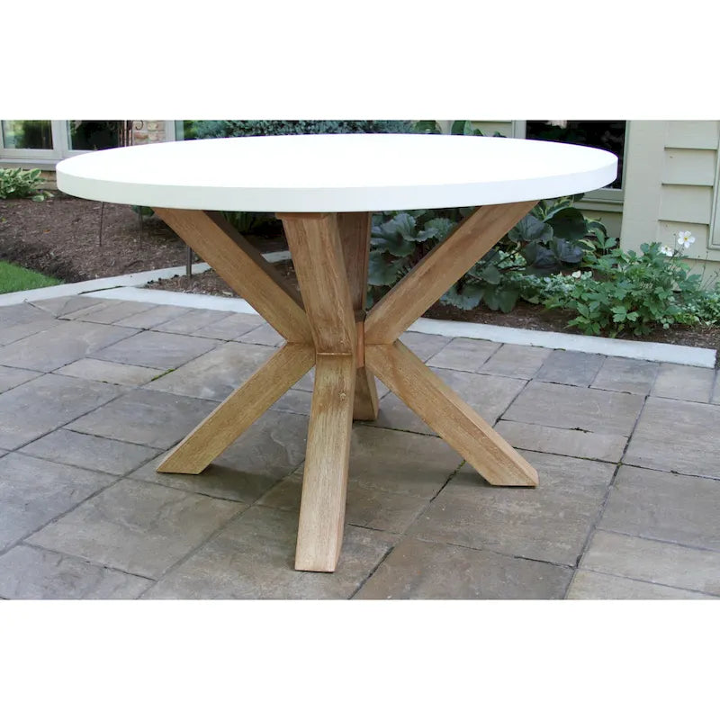 Cordelia 48  Ivory Composite Dining Table With 4 Wheat Rope Chairs