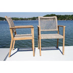 Cordelia 48  Ivory Composite Dining Table With 4 Wheat Rope Chairs
