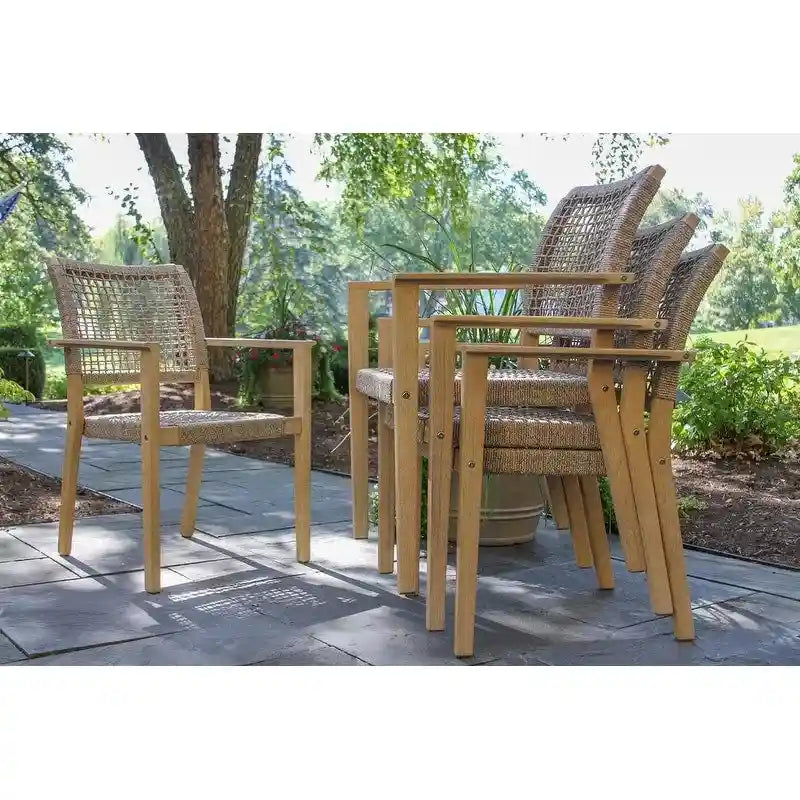 Cordelia 48  Ivory Composite Dining Table With 4 Wheat Rope Chairs