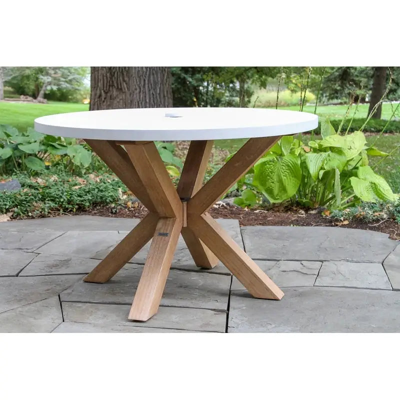 Cordelia 48  Ivory Composite Dining Table With 4 Wheat Rope Chairs