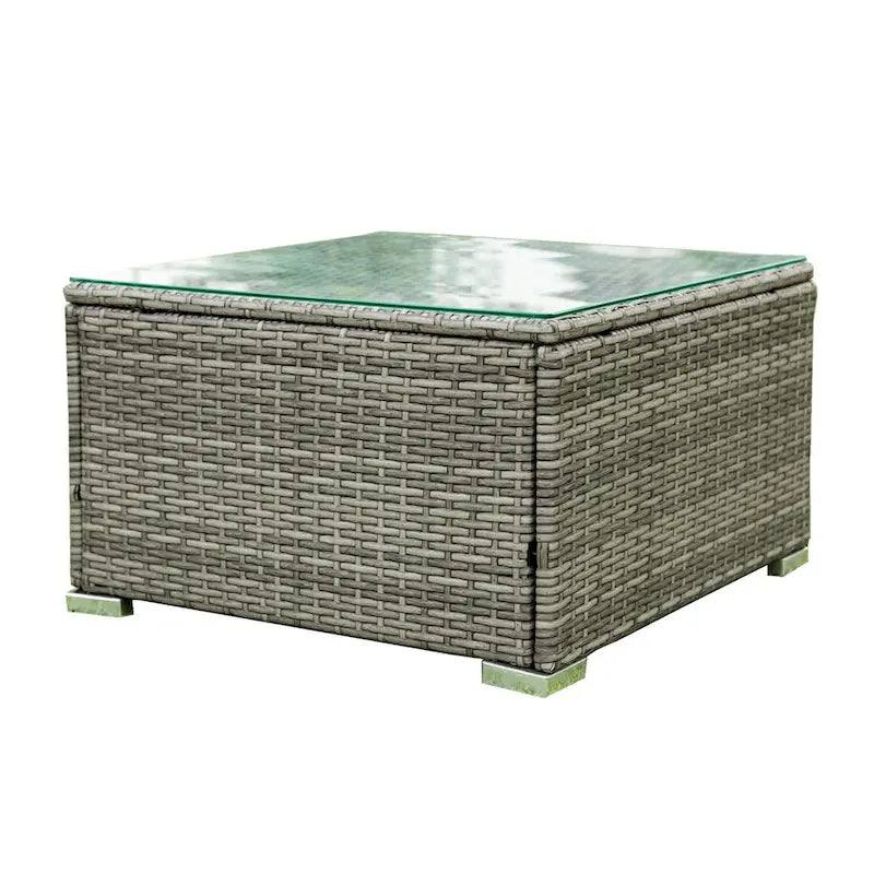 4 Piece Patio Sectional Wicker Rattan Sofa Set with Storage Box