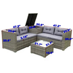 4 Piece Patio Sectional Wicker Rattan Sofa Set with Storage Box