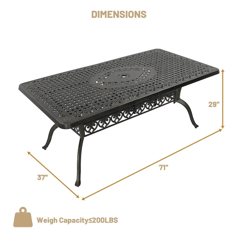 Clihome 71  Cast Aluminum Patio Rectangular Dining Table