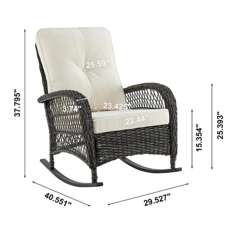 Manhattan Comfort Furttuo Steel Rattan Outdoor Rocking Chair with Cushions