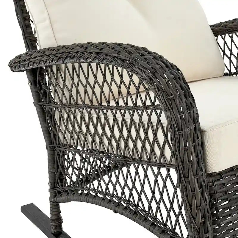 Manhattan Comfort Furttuo Steel Rattan Outdoor Rocking Chair with Cushions