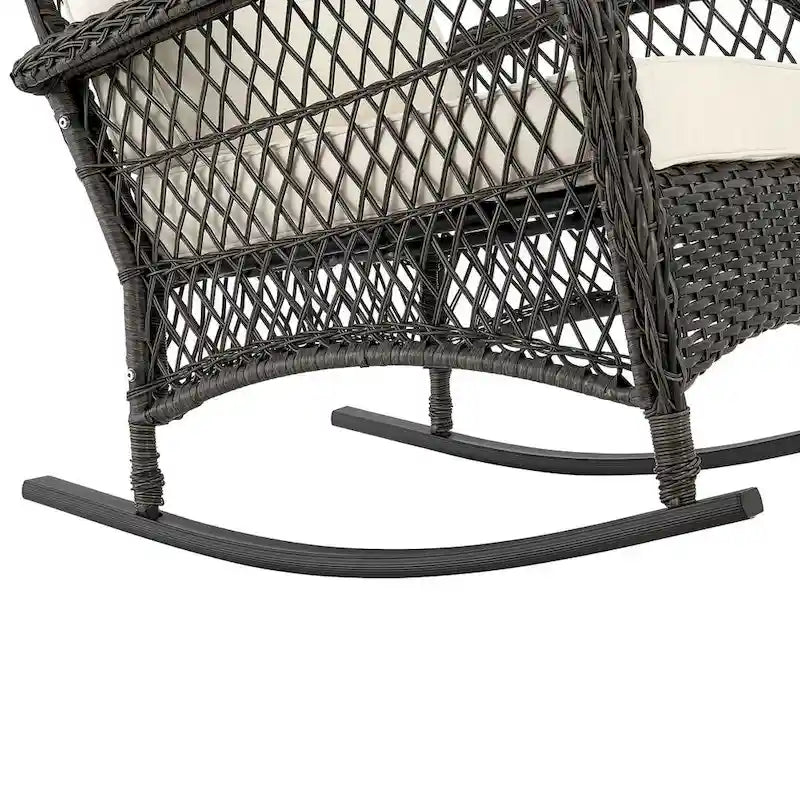 Manhattan Comfort Furttuo Steel Rattan Outdoor Rocking Chair with Cushions