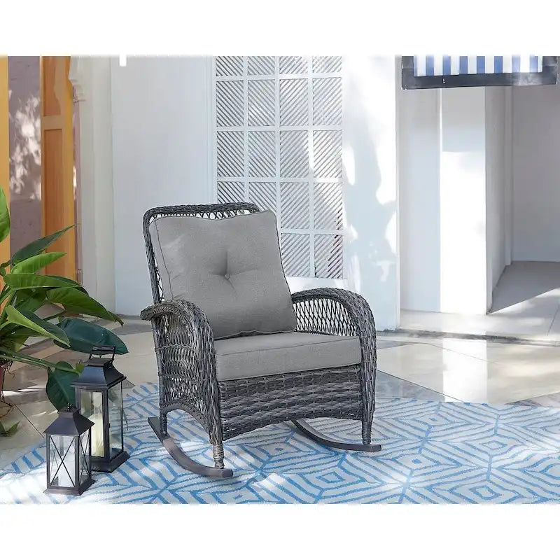 Manhattan Comfort Furttuo Steel Rattan Outdoor Rocking Chair with Cushions