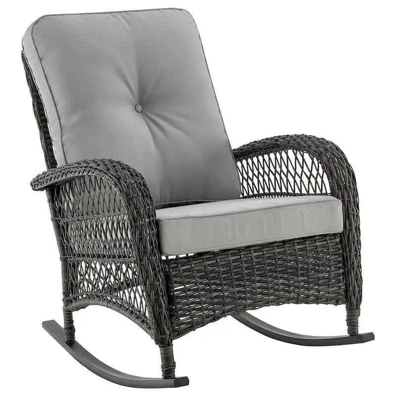 Manhattan Comfort Furttuo Steel Rattan Outdoor Rocking Chair with Cushions