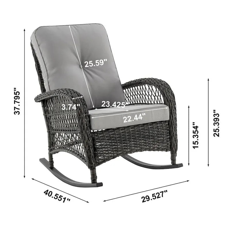 Manhattan Comfort Furttuo Steel Rattan Outdoor Rocking Chair with Cushions