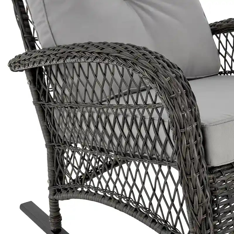 Manhattan Comfort Furttuo Steel Rattan Outdoor Rocking Chair with Cushions
