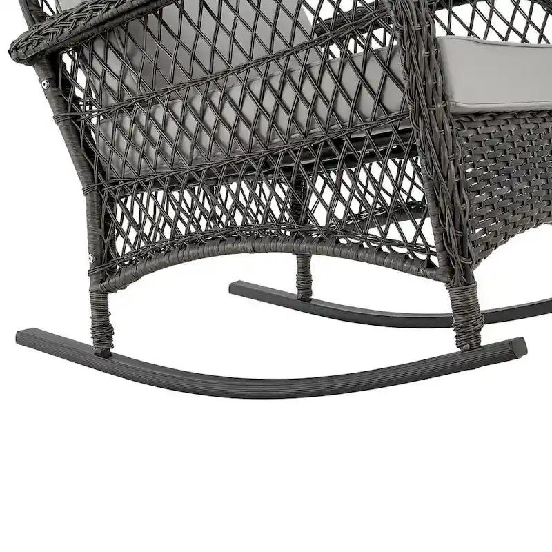 Manhattan Comfort Furttuo Steel Rattan Outdoor Rocking Chair with Cushions
