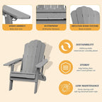 Clihome HIPS Folding Patio Adirondack Chair