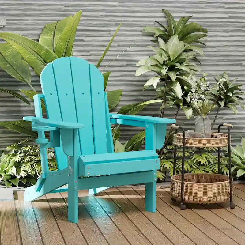 Outdoor Folding Adirondack Chair Patio Chair with Cup Holder