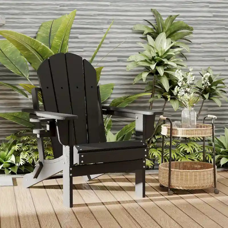 Outdoor Folding Adirondack Chair Patio Chair with Cup Holder