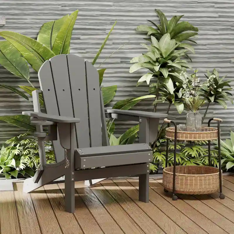Outdoor Folding Adirondack Chair Patio Chair with Cup Holder