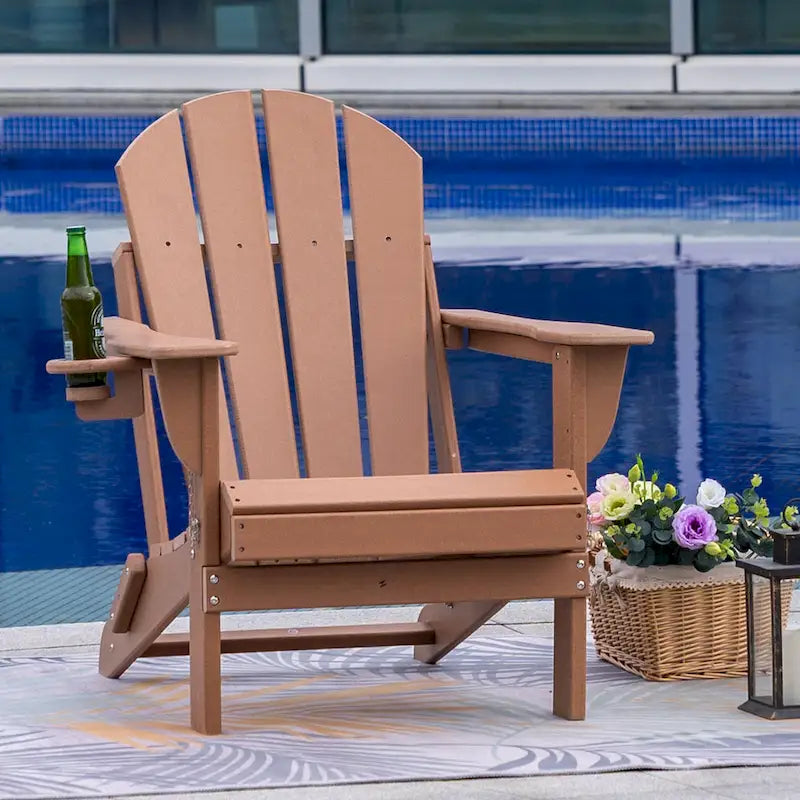 Outdoor Folding Adirondack Chair Patio Chair with Cup Holder