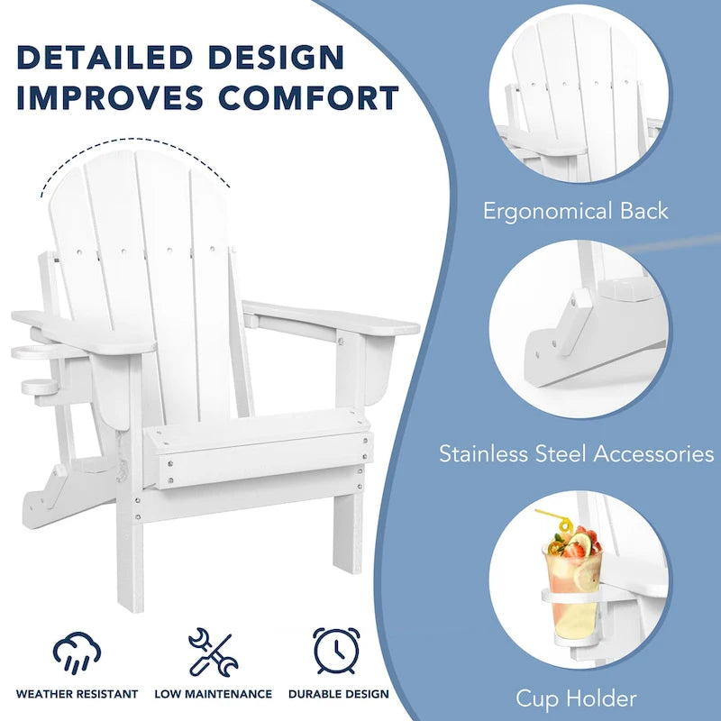 Outdoor Folding Adirondack Chair Patio Chair with Cup Holder
