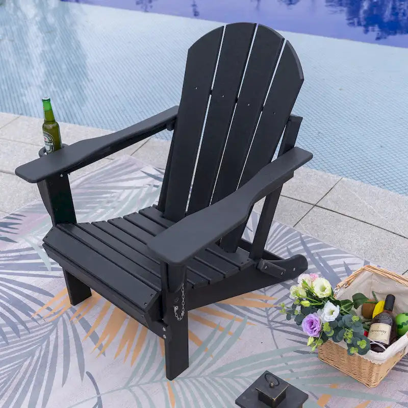 Outdoor Folding Adirondack Chair Patio Chair with Cup Holder