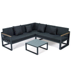 Chelsea 3-Piece Outdoor Aluminum Sectional Set in Black Frame for Patio Porch Backyard Garden
