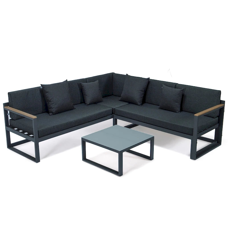 Chelsea 3-Piece Outdoor Aluminum Sectional Set in Black Frame for Patio Porch Backyard Garden