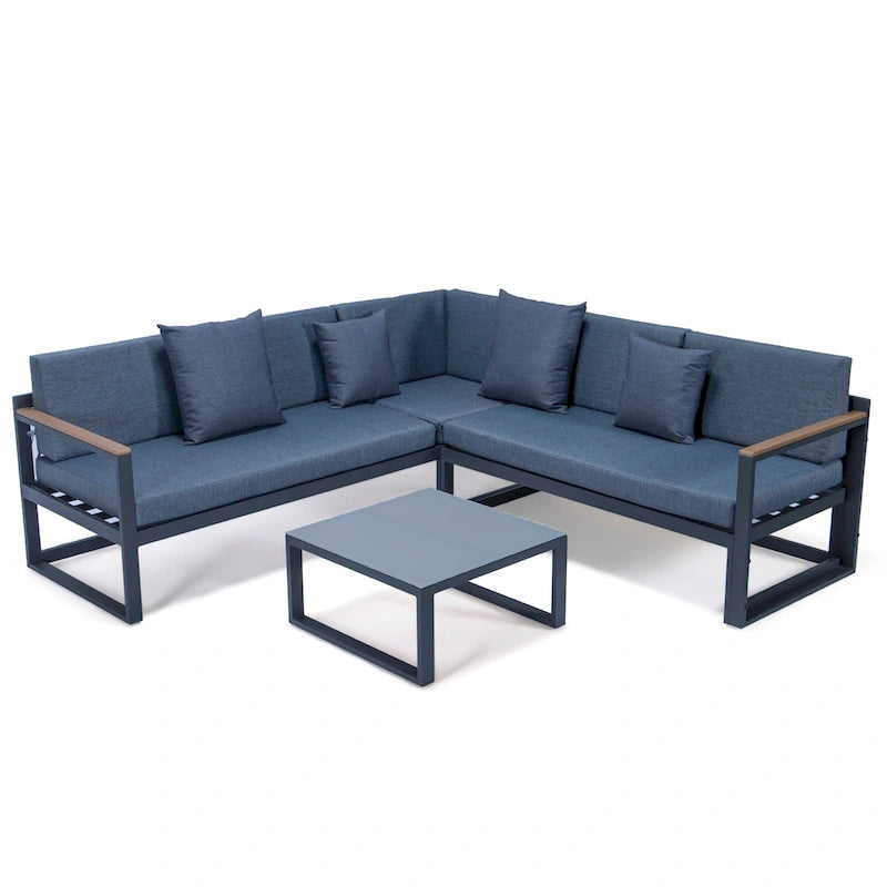 Chelsea 3-Piece Outdoor Aluminum Sectional Set in Black Frame for Patio Porch Backyard Garden
