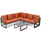 Chelsea 3-Piece Outdoor Aluminum Sectional Set in Black Frame for Patio Porch Backyard Garden