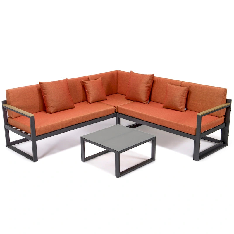 Chelsea 3-Piece Outdoor Aluminum Sectional Set in Black Frame for Patio Porch Backyard Garden