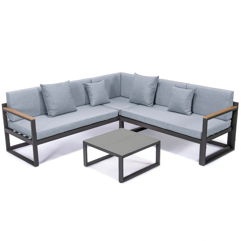 Chelsea 3-Piece Outdoor Aluminum Sectional Set in Black Frame for Patio Porch Backyard Garden