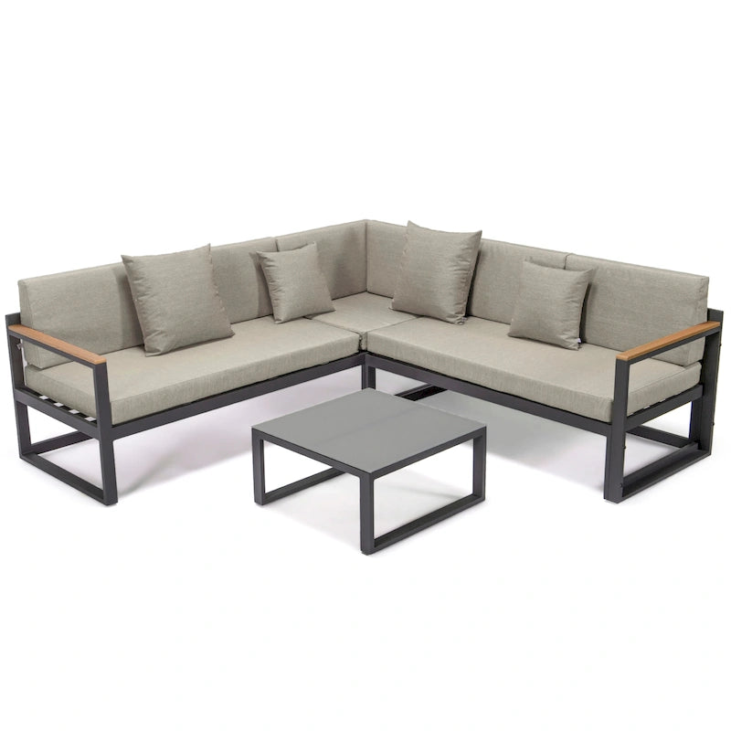 Chelsea 3-Piece Outdoor Aluminum Sectional Set in Black Frame for Patio Porch Backyard Garden