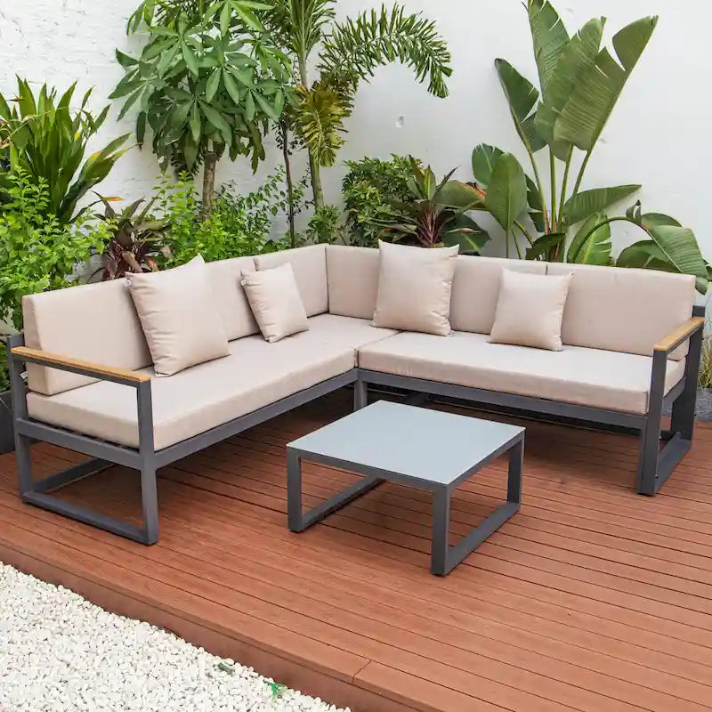 Chelsea 3-Piece Outdoor Aluminum Sectional Set in Black Frame for Patio Porch Backyard Garden