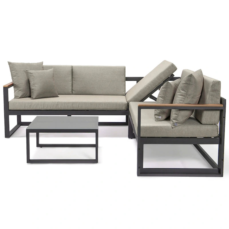 Chelsea 3-Piece Outdoor Aluminum Sectional Set in Black Frame for Patio Porch Backyard Garden