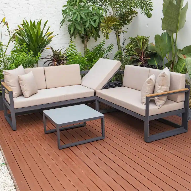 Chelsea 3-Piece Outdoor Aluminum Sectional Set in Black Frame for Patio Porch Backyard Garden
