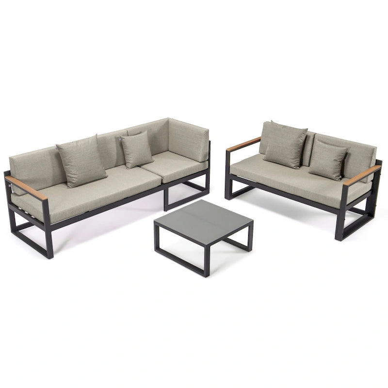 Chelsea 3-Piece Outdoor Aluminum Sectional Set in Black Frame for Patio Porch Backyard Garden