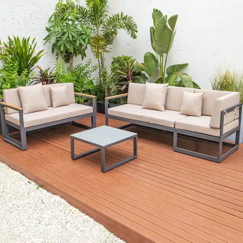 Chelsea 3-Piece Outdoor Aluminum Sectional Set in Black Frame for Patio Porch Backyard Garden